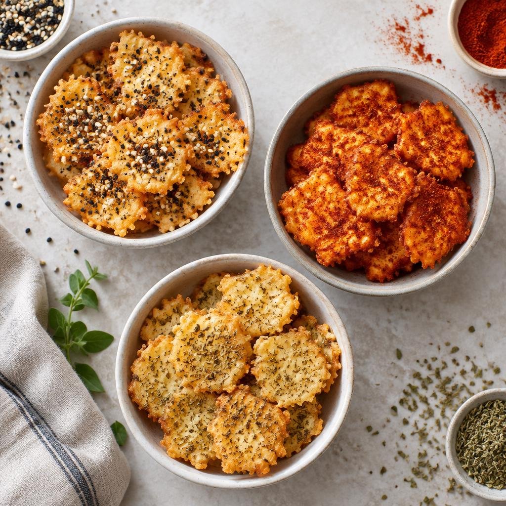 Cottage cheese chips baked until golden and crispy